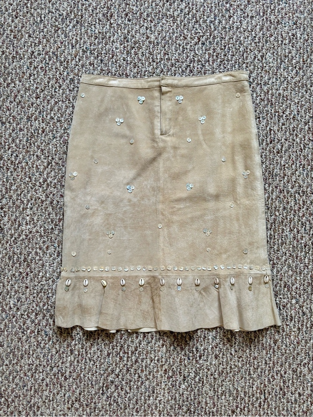 For Joseph Leather Beige Embellished Suede Skirt